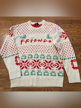FRIENDS TV Show Men’s Beige Ugly Christmas Holiday Sweater Size Large L